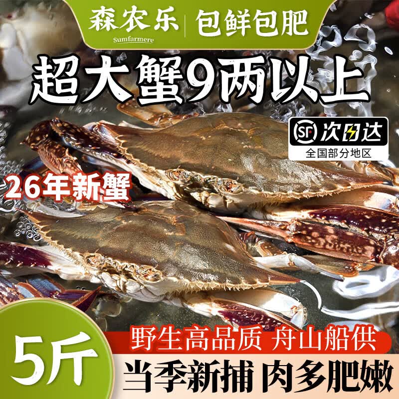 【冷冻】舟山梭子蟹鲜活特大野生大螃蟹新鲜海蟹（26年新蟹活冻） 5-7两/只【4斤净重 个大肉多】