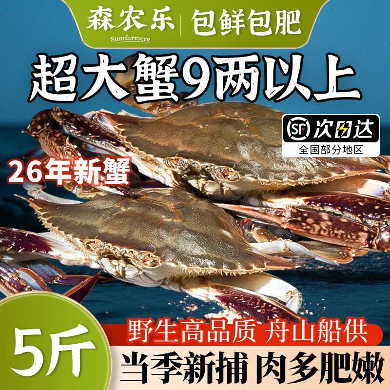 【冷冻】舟山梭子蟹鲜活特大野生大螃蟹新鲜海蟹（26年新蟹活冻） 7-9两/只【5斤净重 特大肥壮】