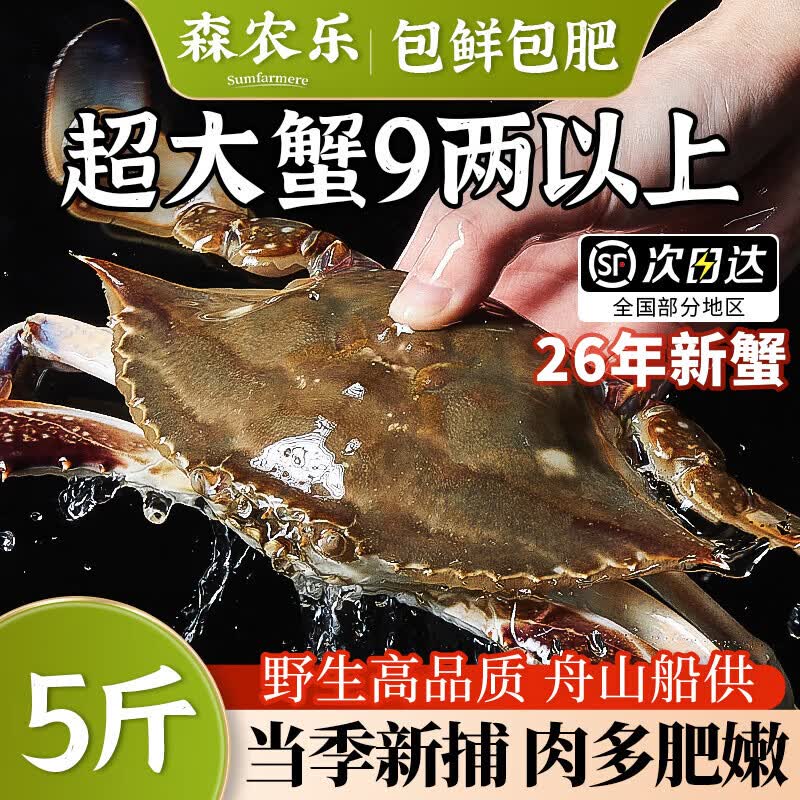 【冷冻】舟山梭子蟹鲜活特大野生大螃蟹新鲜海蟹（26年新蟹活冻） 9两以上/只【5斤净重 超大肥美】