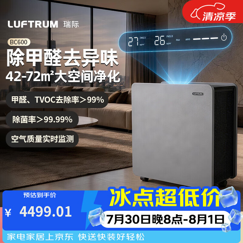 LUFTRUM瑞际空气净化器 除甲醛除霾抗菌净化去异味 家用商用大空间时尚双滤网设计低噪音BC600