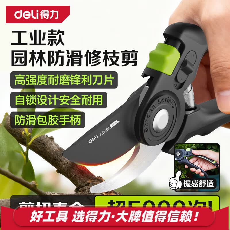 得力(deli)修枝剪刀树枝剪 SK5钢双档开口果树剪花枝剪盆栽花卉园艺修枝神器