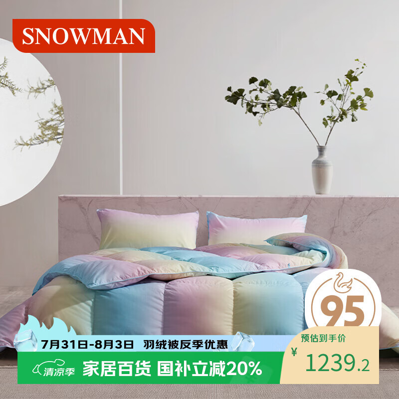 斯诺曼【时尚】抑菌羽绒被芯95%白鹅绒被子 磨毛静音冬被2.0*2.3m充870g