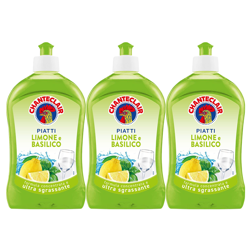 大公雞管家（CHANTE CLAIR）意大利進(jìn)口 濃縮洗潔精家用廚房餐具清潔 輕松去油 不傷手 檸檬香味 500ml *3