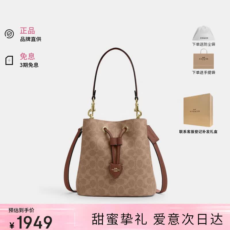 蔻驰（COACH）ROWAN小号单肩斜挎包棕黄/棕色CBH07【品牌授权】送女友七夕礼物