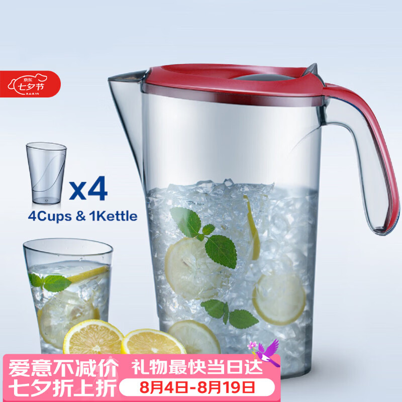 btif家用凉水壶耐高温水壶大容量冷水壶夏季冷饮壶可放冰箱 红色1.8L