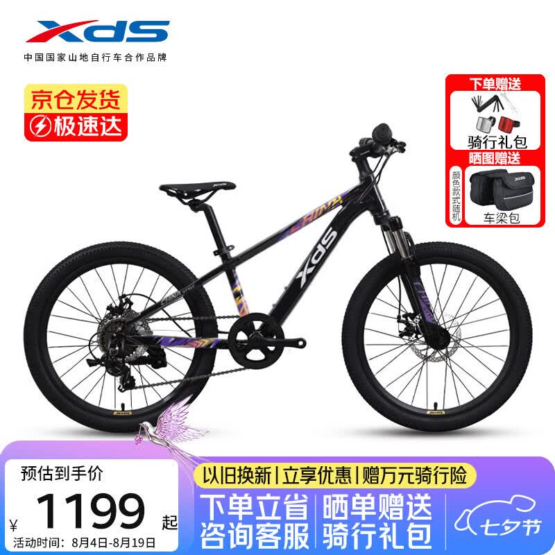 喜德盛青少年自行车26款中国风22寸男女生7速碟刹内走线单车 霓虹夜