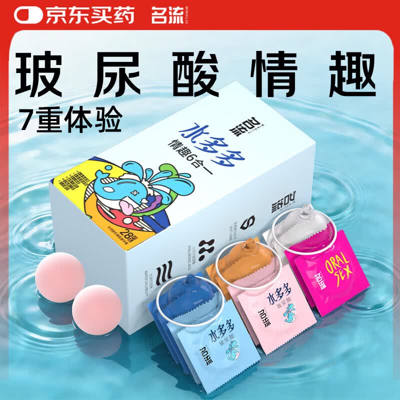 名流避孕套超薄安全套套水多多玻尿酸28只+入珠2个颗粒秒喷计生用品