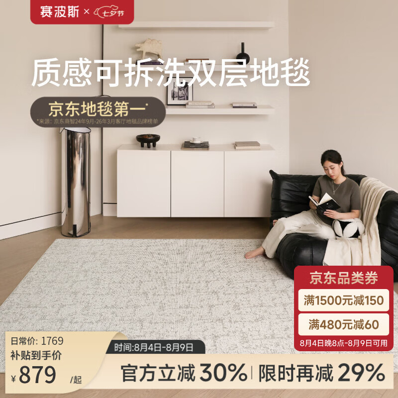赛波斯雾影可拆洗双层客厅意式极简可机洗地垫卧室2026新款 雾影（可拆洗） 200cm*290cm （毯面+11mm毯底）