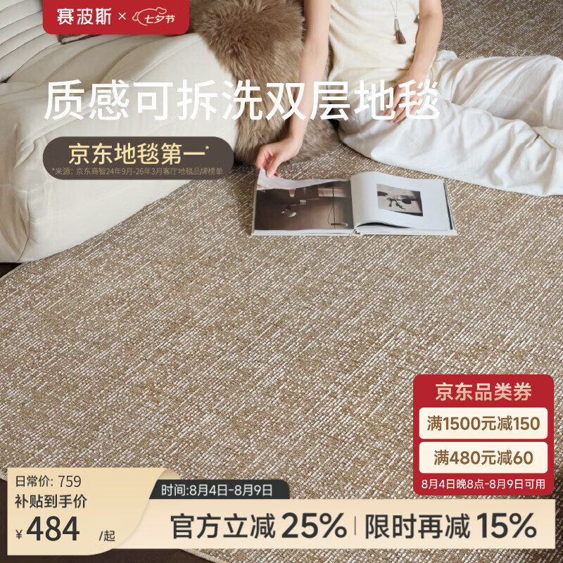 赛波斯罗马旧事可拆洗双层地毯客厅沙发中古风高级可机洗2026新款免洗 浅茶色（意式复古风） 120cm*180cm (整套：毯面+11mm毯底)