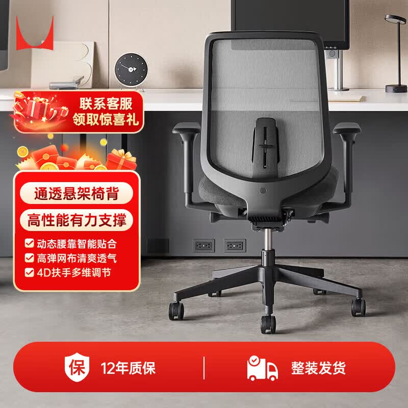 赫曼米勒（HERMAN MILLER）Verus碳黑色4D扶手不带头枕 人体工学椅电脑椅办公椅 质保12年