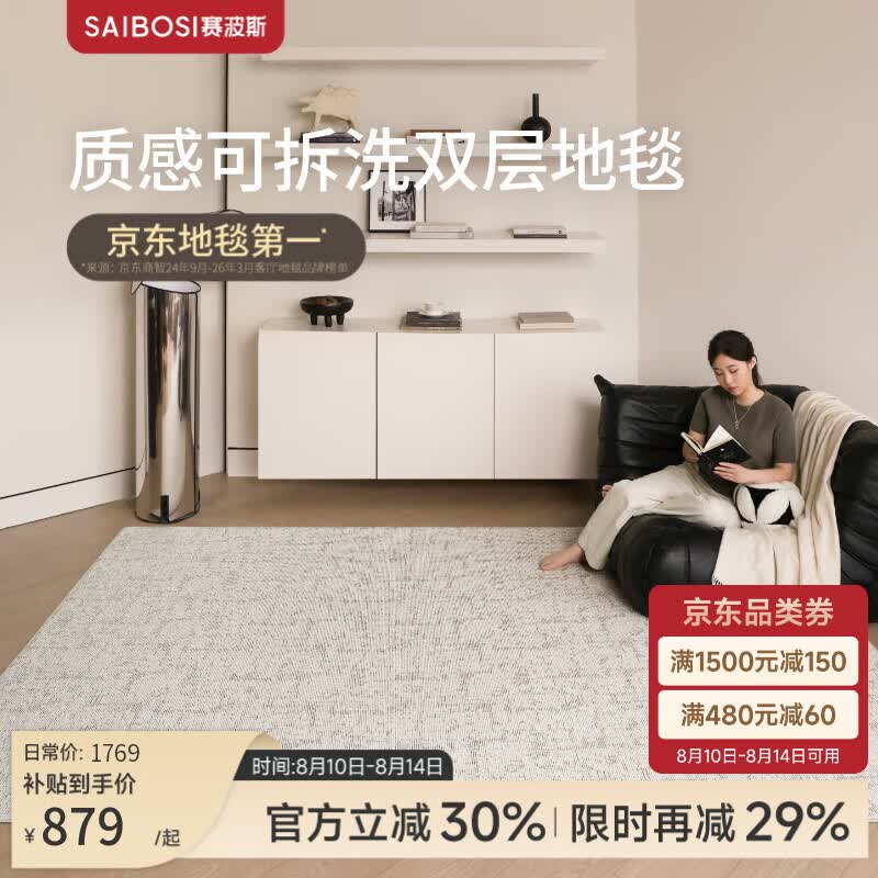 赛波斯雾影可拆洗双层客厅意式极简可机洗地垫卧室2026新款 雾影（可拆洗） 200cm*290cm （毯面+11mm毯底）