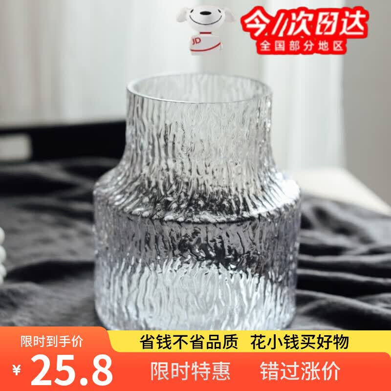 如品方极地冰川花瓶北欧风格宽口锤纹玻璃透明水养干花花器插花网红轻奢 极地冰川锤纹花瓶 主推