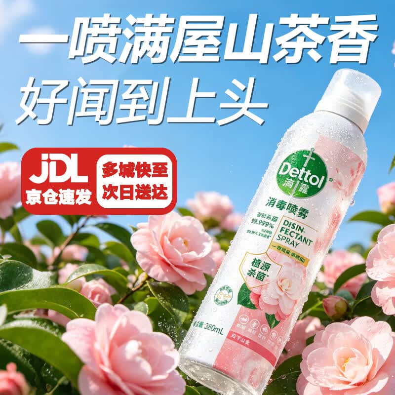 滴露(Dettol)消毒液杀菌喷雾灭活病毒马桶消毒鞋袜除臭去异味除菌喷雾 【30S快速杀菌】月下山茶380ml
