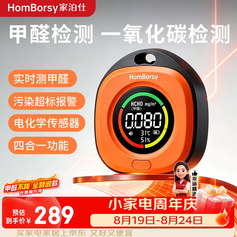 家泊仕（HOMBORSY）智能甲醛检测仪新房测甲醛仪器家用空气监测仪CO检测仪甲醛监测仪 【甲醛一氧化碳】温湿度同时探测