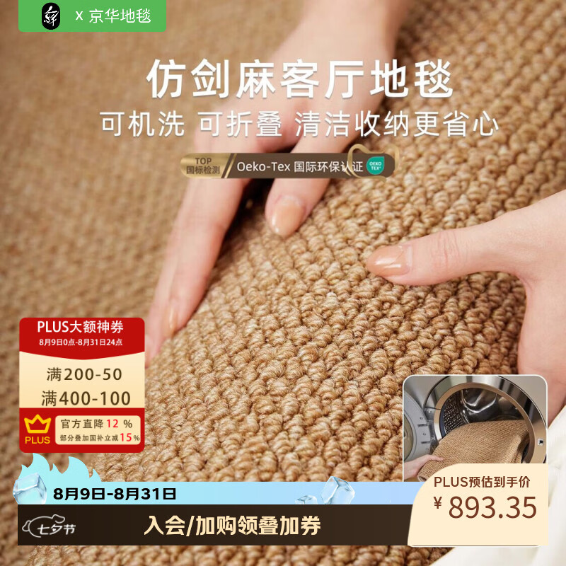 京华可机洗仿剑麻地毯客厅2026新款轻奢高级感极简风卧室家用可擦垫子 琥珀棕 240*340CM(送货上门)