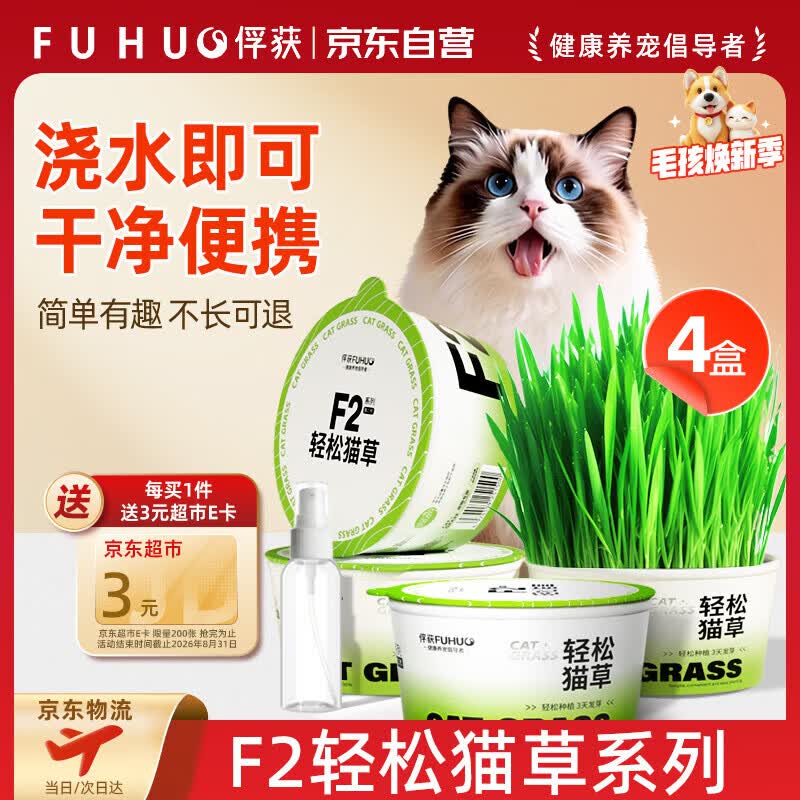 俘获F2轻松猫草盆栽养植助排懒人水化培盆子毛球猫用品4盒+喷水壶