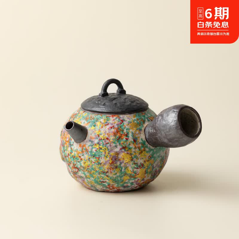 鹏山粗陶侧把壶功夫茶具专用泡茶壶新中式家用办公单壶高档禅意单壶