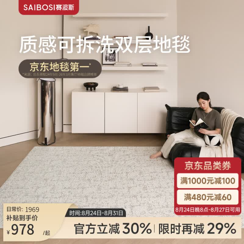 赛波斯雾影可拆洗双层客厅意式极简可机洗地垫卧室2026新款 雾影（可拆洗） 200cm*320cm （毯面+11mm毯底）