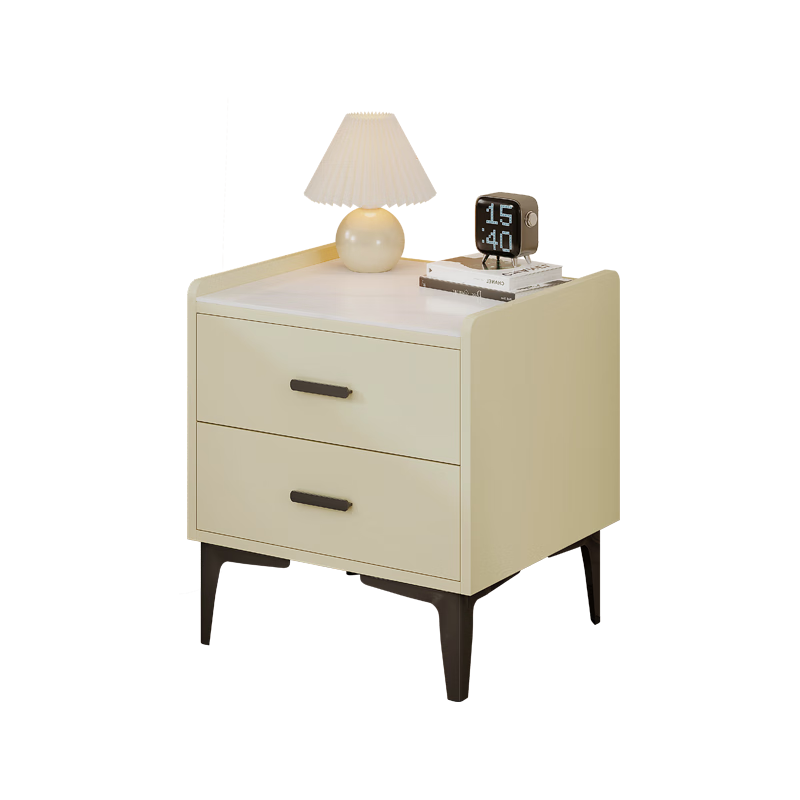 索菲亞側邊柜櫥柜臥室床頭柜奶白色家具家具臥室輕音雙抽收納柜置物柜JP 奶油白（整裝，需自行安裝四個(gè)腳）