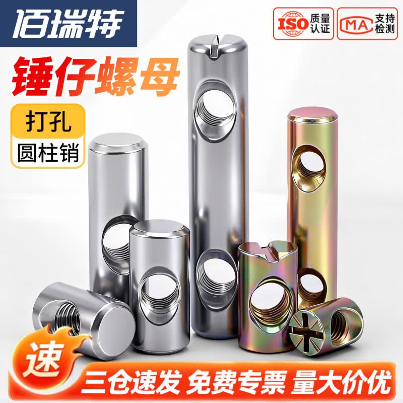 佰瑞特（bairuite）彩锌锤仔螺母双孔螺母家具二合一连接件大全打孔圆柱销双孔圆柱销 打孔圆柱销M2.5*4*10洗白单孔（20粒）