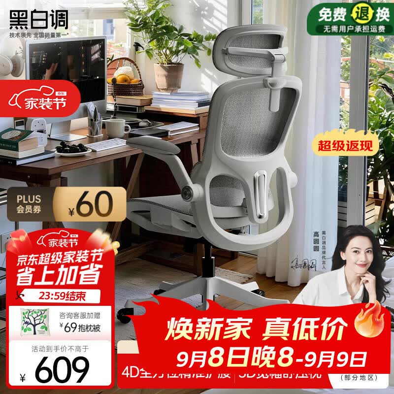 黑白调P2Pro二代人体工学椅电脑椅办公椅电竞椅子人工力学座椅-4D腰托