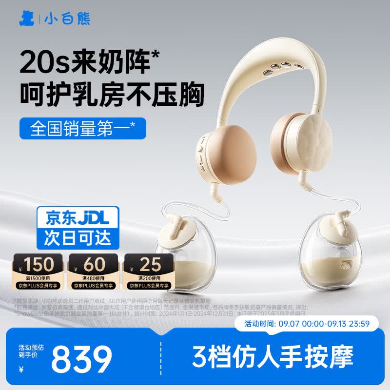 小白熊吸奶器 免手扶电动全便携挂脖式 双边挤奶器Z2.1 热门商品