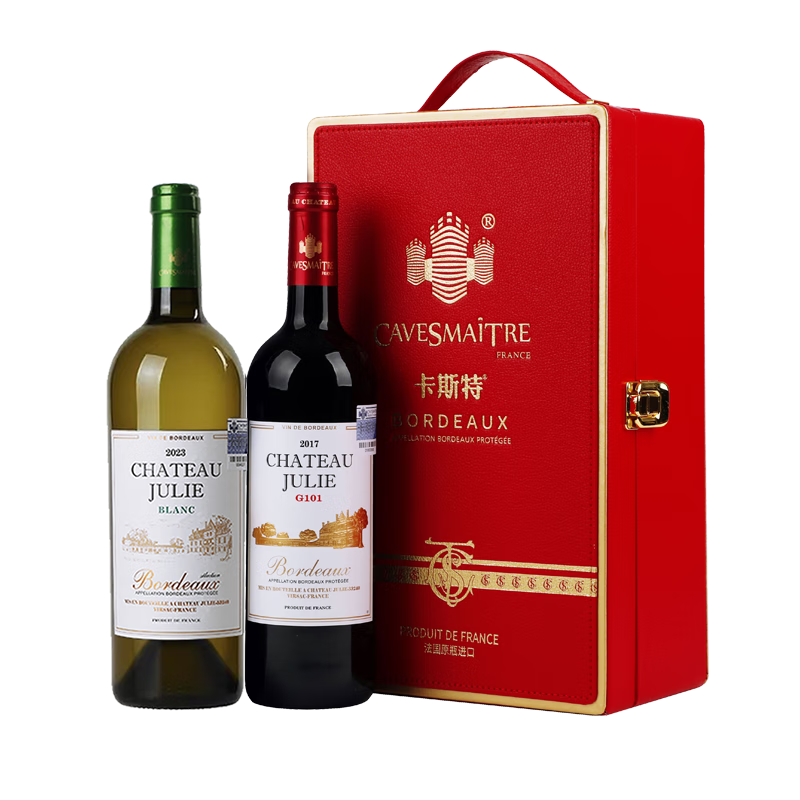 卡斯特（Cavesmaitre）法國進(jìn)口AOP級紅酒金卓利酒莊E1波爾多赤霞珠干紅葡萄酒禮物 【紅白組合】卓利干紅+干白