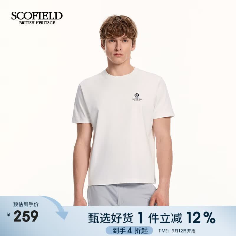 Scofield男装26年早春新品100%棉柔软透气宽松百搭短袖圆领T恤男 白色 M (170) 京东折扣/优惠券