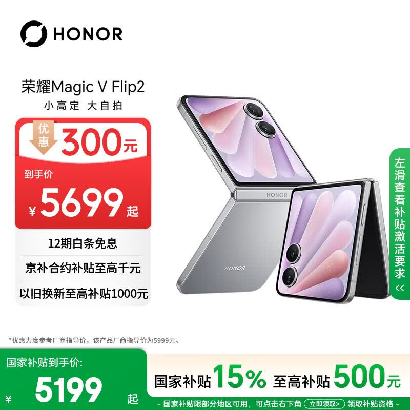 荣耀Magic V Flip2 小折叠屏 国家补贴 AI 2亿写真自拍 5500mAh青海湖电池 12+512钛空灰 拍照 5G手机
