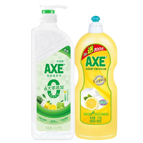 斧头牌洗洁精AXE洗涤灵厨房洗碗液果蔬餐具清洗剂2瓶 柠檬鸭屎香1.01kg+柠檬1kg