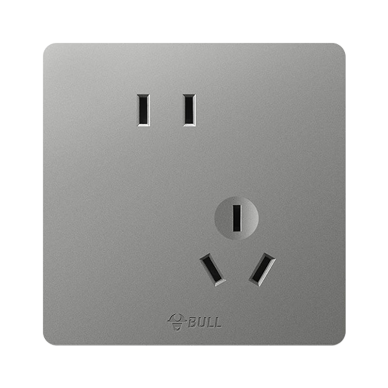公牛公牛開關(guān)插座家用面板公牛無邊框大面板10A五孔16A空調(diào)86型暗裝灰 正五孔插座