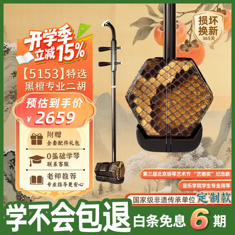 虎丘艺德传承系列黑檀二胡音乐学院学生专用琴苏州厂家5153听音选琴