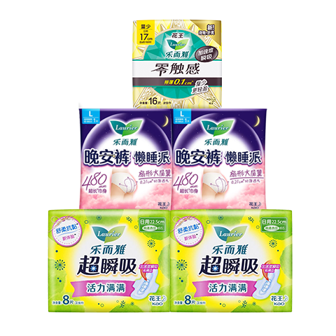乐而雅花王卫生巾量多日夜用组合姨妈巾透气学生 日用组合32片+安睡裤2片
