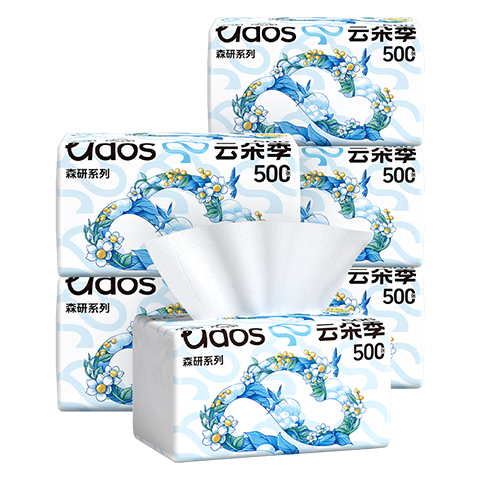 云朵季医护级抽纸大包500张加厚纸巾餐巾纸卫生纸面巾纸L码大尺寸纸抽 5层 500张*5包