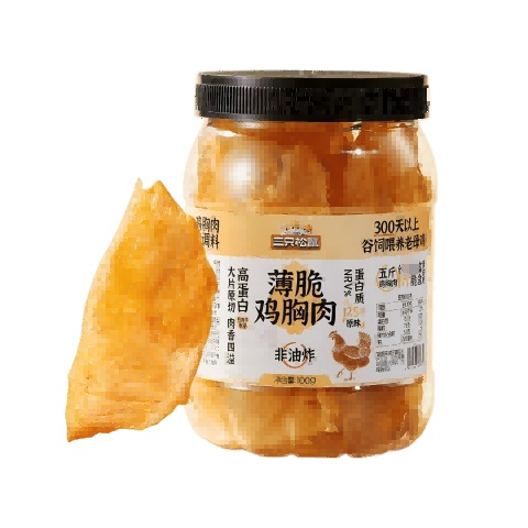 三只松鼠鸡胸肉薄脆100g 原味罐装解馋健身健康代餐饱腹肉干脆片原切零食