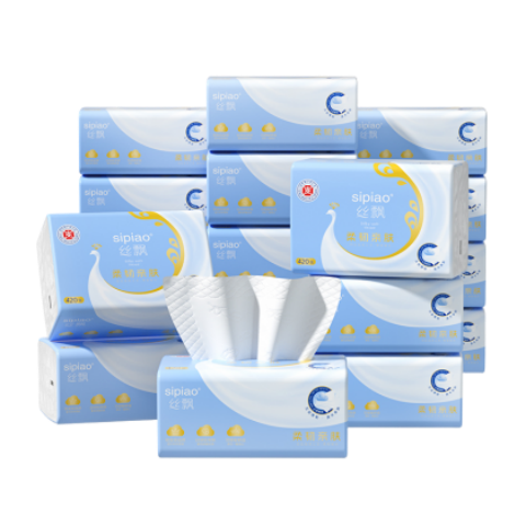 丝飘抽纸面巾纸纸巾柔韧亲肤可擦手420张加厚餐巾纸面巾纸家庭用纸 5层 420张*6包