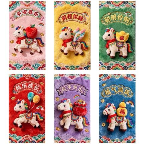 Jidaocook2026过年红包5D立体仿毛绒仿刺绣风格马年利是封新年压岁钱大红包 5D立体红包-马上暴富 6个装【仿刺绣立体红包】