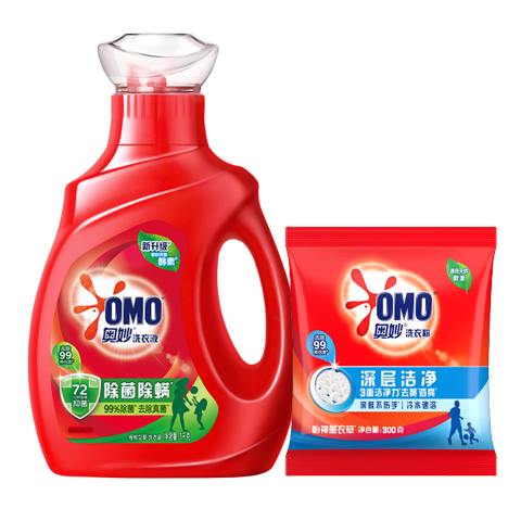 奥妙洗衣液99%除菌除螨去污渍家用机洗宿舍手洗72小时抑菌持久留香 奥妙除菌除螨1kg+300g粉