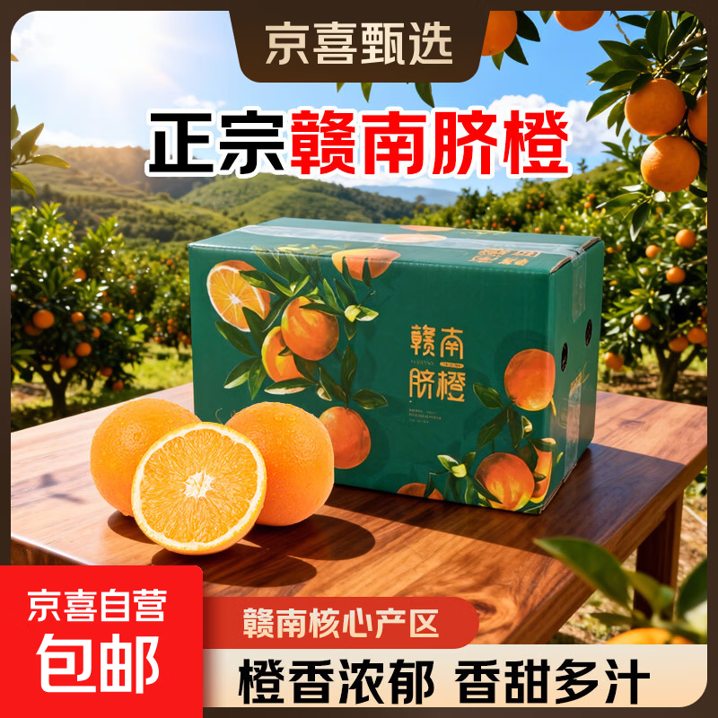 正宗赣南脐橙新鲜现摘橙香多汁当季水果 带箱10斤装60-70mm果（净重9斤）