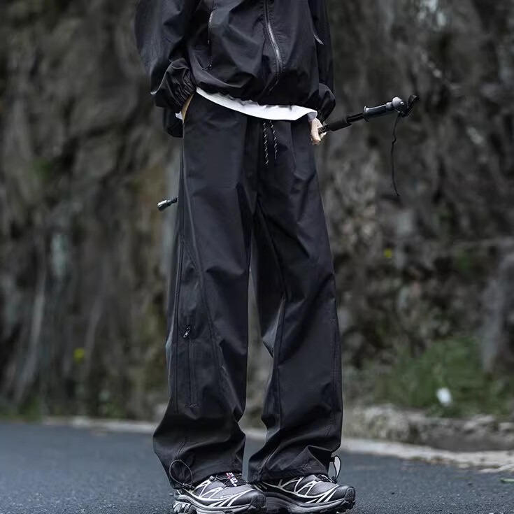 骆驼(CAMEL)户外冲锋裤子男春秋款软壳裤防风耐磨速干工装伞兵裤休闲裤阔腿裤 黑色【加绒款】 4XL