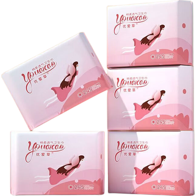 【优爱草】医护级卫生巾日用加长夜用护垫组合透气自营38三八女神 棉柔 290mm 5片 夜用1包