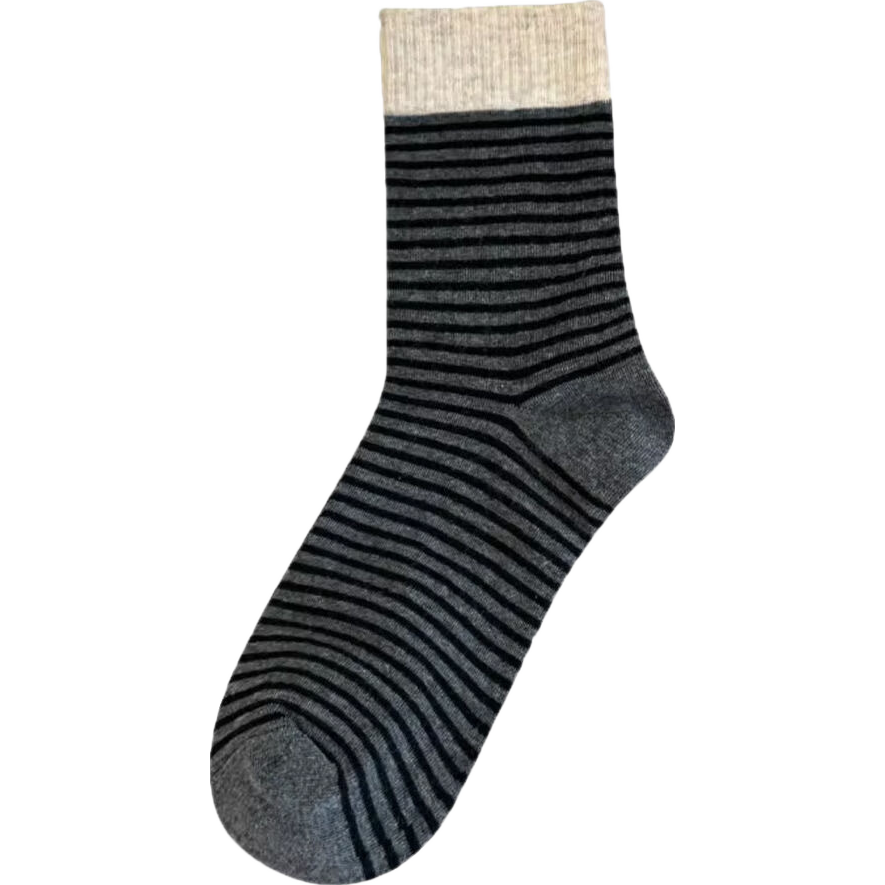 秋季暖色系袜子女撞色罗口拼接日系复古休闲中筒学生堆堆条纹秋冬 【五双装】 5双