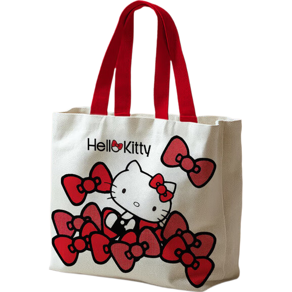 新款卡通可爱草莓熊迪士尼帆布包大容量学生书包手提斜挎女 帆布袋【kitty猫】27*24*6cm