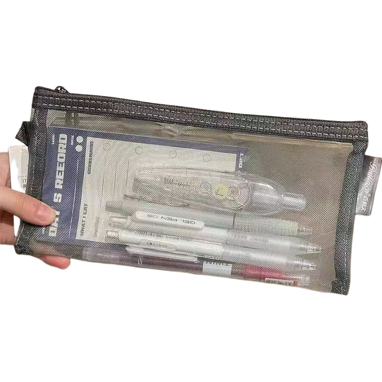 透明笔袋简约文具便携网纱收纳袋学生大容量韩系考试专用铅笔 1个装【新客专享】