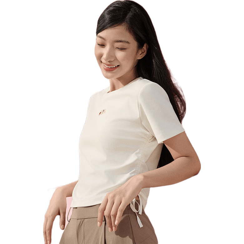 FILA 斐乐官方女装针织短袖衫2026夏新款时尚休闲刺绣logo修身T恤 云菇白-WT L 170/88A/L