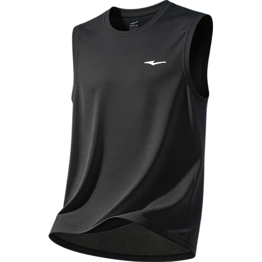 鸿星尔克男士圆领背心夏季薄款透气吸汗速干休闲跑步运动户外宽松无袖上衣 正黑 XL