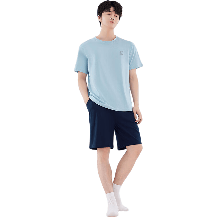 红豆居家男士睡衣抑菌短袖女士家居服套装夏季新品 海风蓝 2XL 180/100A