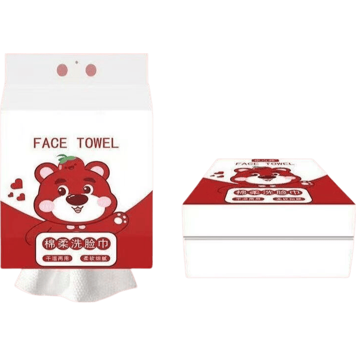 悬挂式一次性加厚洗脸巾底部抽取式洁面擦脸干湿两用 厚款 100抽 可爱熊悬挂式洗脸巾 2包