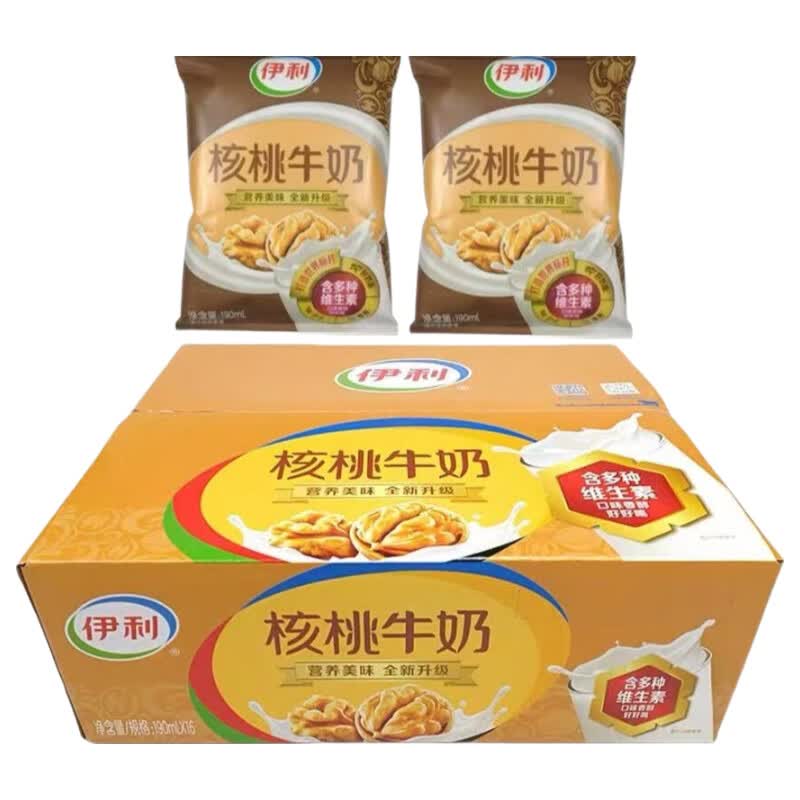 伊利核桃味牛奶190mml*16袋/箱新日期伊利核桃牛奶核桃奶香醇好喝硬袋 伊利核桃奶190ml*16袋