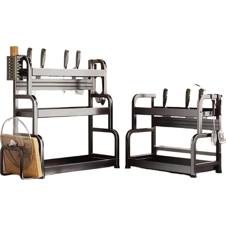 厨房调料架调味品置物架台面佐料刀具筷子多功能多层收纳架 调味品置物架三层（40cm带刀架+挂钩4+菜板架+筷筒）